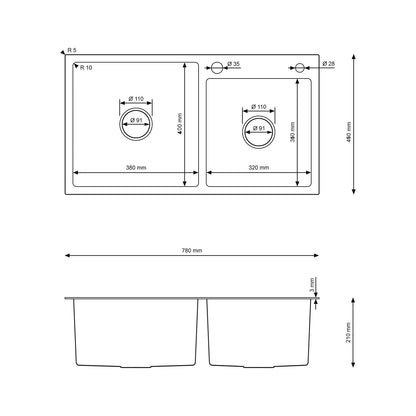 Buge Duo 78 Dobbel stålvask
